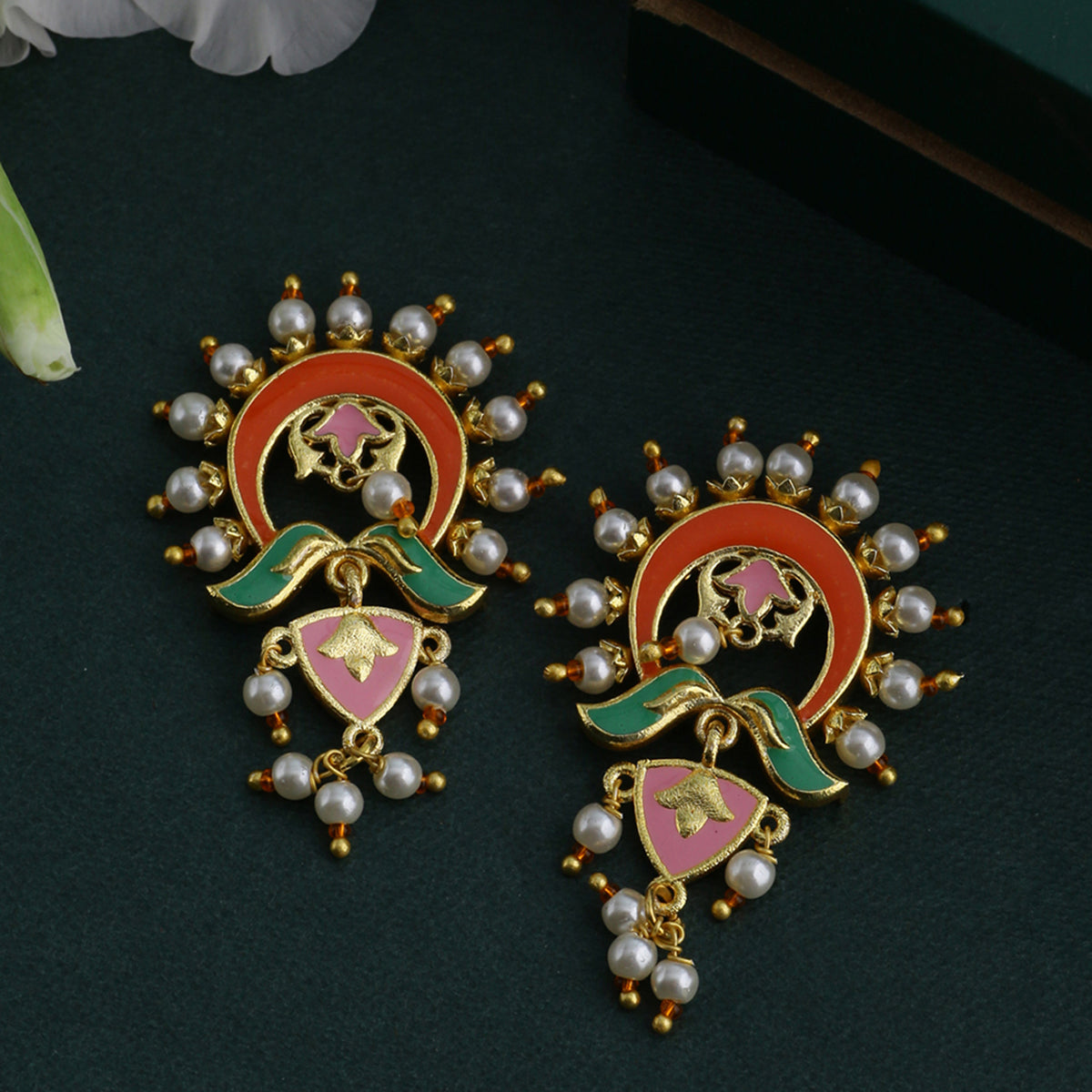 Buy Voylla Darbari Gold Plated Embellished Pink Circular Drop Earrings -  Earrings for Women 2024170 | Myntra